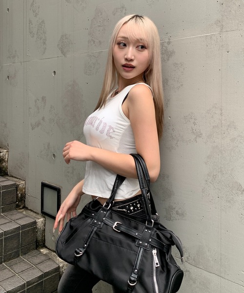 lilful（リルフル）の「【26年春夏新作】【カップ付き】ピンクラインストーンレタリングロゴタンクトップ（タンクトップ・レディース・ブラック/ホワイト/ピンク・F）」の8枚目の写真