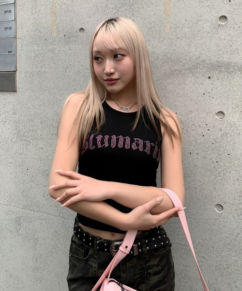 lilful（リルフル）の「【26年春夏新作】【カップ付き】ピンクラインストーンレタリングロゴタンクトップ（タンクトップ・レディース・ブラック/ホワイト/ピンク・F）」の13枚目の写真