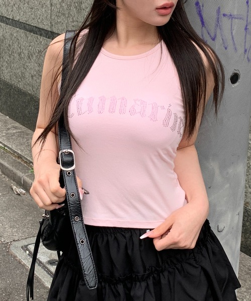 lilful（リルフル）の「【26年春夏新作】【カップ付き】ピンクラインストーンレタリングロゴタンクトップ（タンクトップ・レディース・ブラック/ホワイト/ピンク・F）」の16枚目の写真