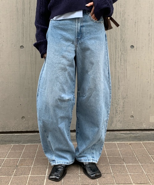 link lot(リンクロット)の「【バックゴム】ボーイフレンドリベットデニムカーブパンツ(デニムパンツ・レディース・サックスブルー/ブルー/インディゴブルー・F)」の6枚目の写真