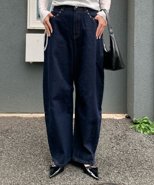 link lot(リンクロット)の「【バックゴム】ボーイフレンドリベットデニムカーブパンツ(デニムパンツ・レディース・サックスブルー/ブルー/インディゴブルー・F)」の5枚目の写真