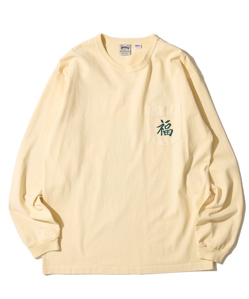 HOUSTON（ヒューストン）の「【HOUSTON / ヒューストン】USCOTTON PIGMENT TEE / ピグメントクルーネックロンT（Tシャツ/カットソー・メンズ・ブラック/オフホワイト/ターコイズブルー/サーモンピンク・MEDIUM/LARGE/X-LARGE）」の5枚目の写真
