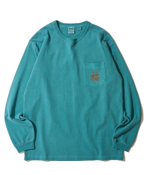 HOUSTON（ヒューストン）の「【HOUSTON / ヒューストン】USCOTTON PIGMENT TEE / ピグメントクルーネックロンT（Tシャツ/カットソー・メンズ・ブラック/オフホワイト/ターコイズブルー/サーモンピンク・MEDIUM/LARGE/X-LARGE）」の9枚目の写真