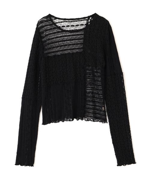 FREE'S MART（フリーズマート）の「◆パッチワークチュールレースカットソー（Tシャツ/カットソー・レディース・ブラック/ホワイト・FREE）」の6枚目の写真