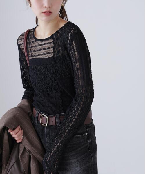 FREE'S MART（フリーズマート）の「◆パッチワークチュールレースカットソー（Tシャツ/カットソー・レディース・ブラック/ホワイト・FREE）」の9枚目の写真