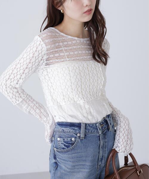 FREE'S MART（フリーズマート）の「◆パッチワークチュールレースカットソー（Tシャツ/カットソー・レディース・ブラック/ホワイト・FREE）」の17枚目の写真