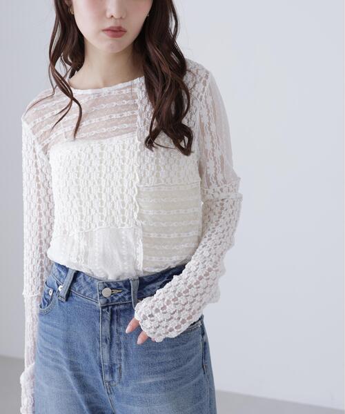 FREE'S MART（フリーズマート）の「◆パッチワークチュールレースカットソー（Tシャツ/カットソー・レディース・ブラック/ホワイト・FREE）」の20枚目の写真