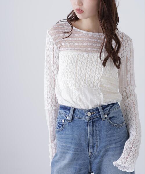 FREE'S MART（フリーズマート）の「◆パッチワークチュールレースカットソー（Tシャツ/カットソー・レディース・ブラック/ホワイト・FREE）」の21枚目の写真