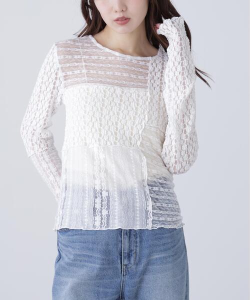FREE'S MART(フリーズマート)の「◆パッチワークチュールレースカットソー(Tシャツ/カットソー・レディース・ブラック/ホワイト・FREE)」の22枚目の写真