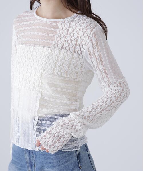 FREE'S MART（フリーズマート）の「◆パッチワークチュールレースカットソー（Tシャツ/カットソー・レディース・ブラック/ホワイト・FREE）」の5枚目の写真