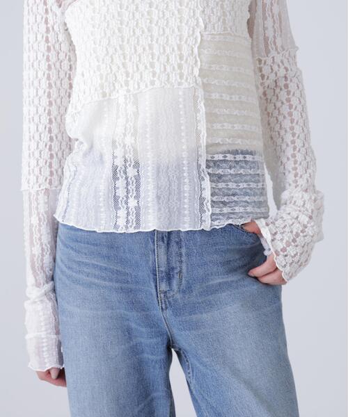 FREE'S MART（フリーズマート）の「◆パッチワークチュールレースカットソー（Tシャツ/カットソー・レディース・ブラック/ホワイト・FREE）」の4枚目の写真