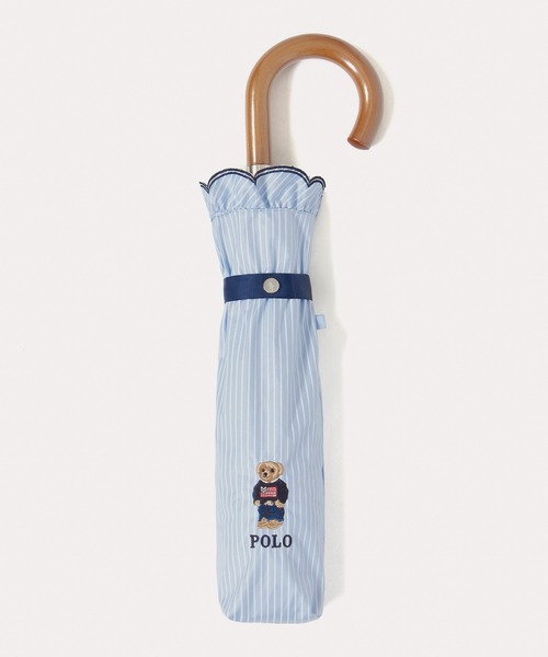 POLO RALPH LAUREN(ポロ ラルフ ローレン)の「【WEB限定】遮光100% 晴雨兼用日傘 2段折たたみ スカラフリル ワンポイント ”POLO FLAG BEAR”(折りたたみ傘・レディース・ダークブルー/ホワイト×ブルー/オフホワイト/ベージュ・FREE)」の2枚目の写真