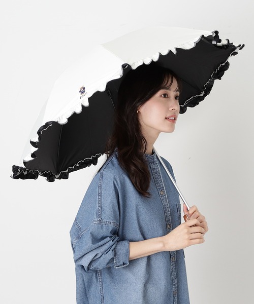 WEB限定】遮光100％ 晴雨兼用日傘 2段折たたみ スカラフリル ワン