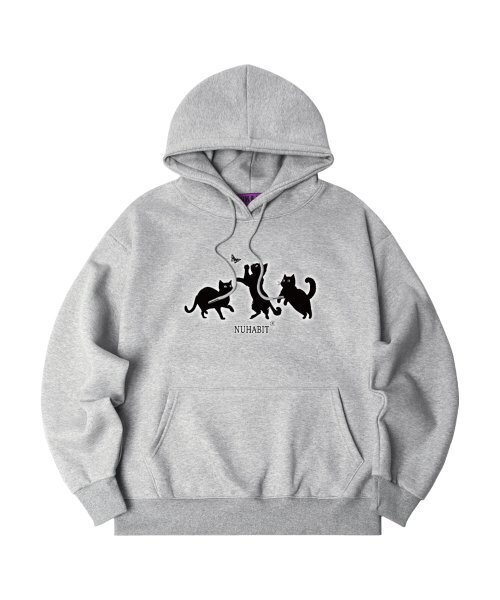 NUHABIT(ニューハビット)の「N/H CATS ATTENTION オーバーサイズ 裏起毛 フードパーカー_グレー (GOH4-3NH1186)(パーカー・メンズ・グレー・MEDIUM/LARGE/X-LARGE)」の1枚目の写真