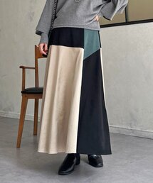 バイカラースエードスカート