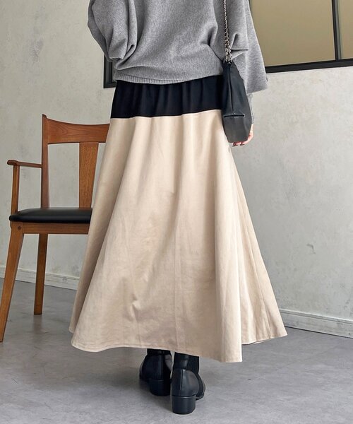 un dix cors(アンディコール)の「バイカラースエードスカート(スカート・レディース・ブラック/チャコールグレー・FREE)」の4枚目の写真