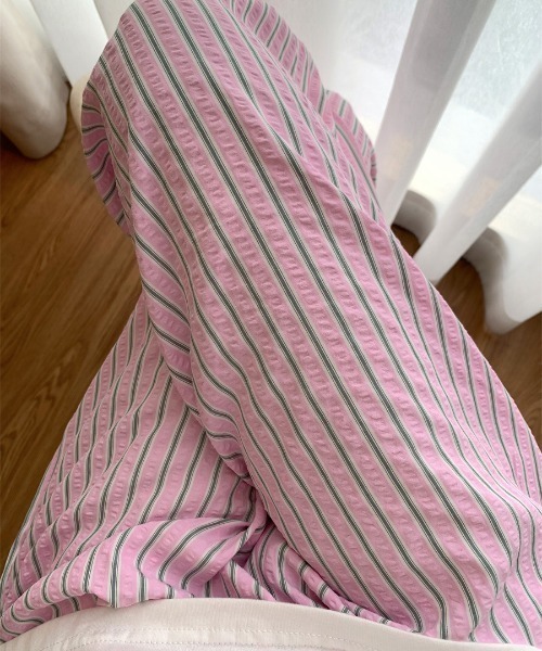 Vini(ヴィニ)の「ストライプ ボーダー イージー パンツ ( ウエストゴム )(その他パンツ・レディース・グリーン×ピンク・MEDIUM/LARGE)」の2枚目の写真