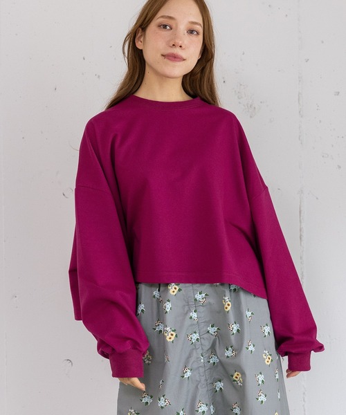 POU DOU DOU(プードゥドゥ)の「ミニ裏毛クロップドトップス(Tシャツ/カットソー・レディース・グレー/パープル/ダークグレー/ブルー・3)」の11枚目の写真