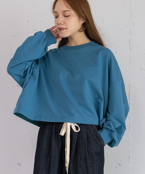 POU DOU DOU(プードゥドゥ)の「ミニ裏毛クロップドトップス(Tシャツ/カットソー・レディース・グレー/パープル/ダークグレー/ブルー・3)」の22枚目の写真