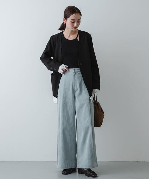 SENSE OF PLACE by URBAN RESEARCH（センスオブプレイスバイアーバンリサーチ）の「レースレイヤードノーカラージャケット（ノーカラージャケット・レディース・ベージュ/ブラック・ONE）」の6枚目の写真