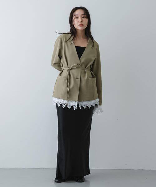 SENSE OF PLACE by URBAN RESEARCH（センスオブプレイスバイアーバンリサーチ）の「レースレイヤードノーカラージャケット（ノーカラージャケット・レディース・ベージュ/ブラック・ONE）」の14枚目の写真