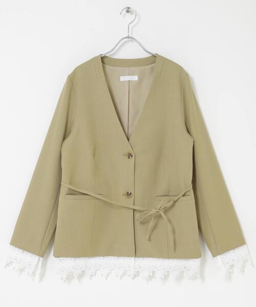 SENSE OF PLACE by URBAN RESEARCH（センスオブプレイスバイアーバンリサーチ）の「レースレイヤードノーカラージャケット（ノーカラージャケット・レディース・ベージュ/ブラック・ONE）」の16枚目の写真