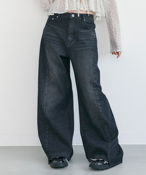 Tiny EDEN(タイニーエデン)の「パネル切り替えデニムワイドパンツ(デニムパンツ・レディース・ライトブルー/ブラック・S/M)」の7枚目の写真