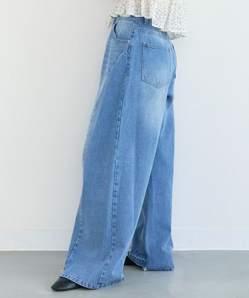 Tiny EDEN(タイニーエデン)の「パネル切り替えデニムワイドパンツ(デニムパンツ・レディース・ライトブルー/ブラック・S/M)」の17枚目の写真