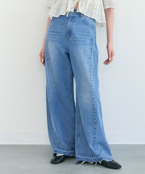Tiny EDEN(タイニーエデン)の「パネル切り替えデニムワイドパンツ(デニムパンツ・レディース・ライトブルー/ブラック・S/M)」の16枚目の写真