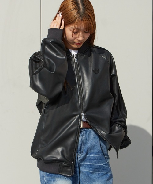 adidas（アディダス）の「adidas/アディダス フェイクレザースリーストライプス レザージャケット ブルゾン（ブルゾン・メンズ・ブラック・M/L/XL）」の7枚目の写真