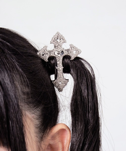 セール】ゴシッククロスシルバークリップ（バレッタ/ヘアクリップ