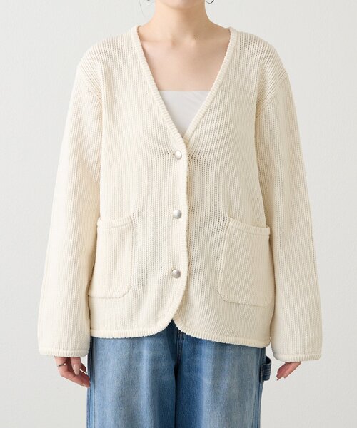 russet(ラシット)の「ノーカラーニットジャケット(カーディガン/ボレロ・レディース・アイボリー/ネイビー・FREE)」の8枚目の写真