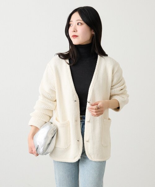 russet(ラシット)の「ノーカラーニットジャケット(カーディガン/ボレロ・レディース・アイボリー/ネイビー・FREE)」の16枚目の写真