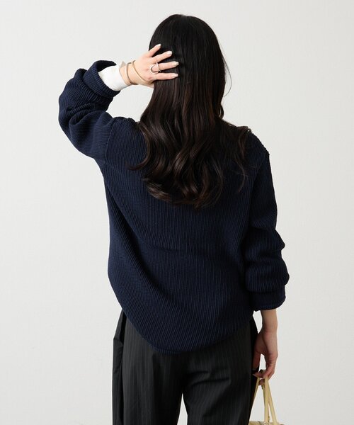 russet(ラシット)の「ノーカラーニットジャケット(カーディガン/ボレロ・レディース・アイボリー/ネイビー・FREE)」の5枚目の写真