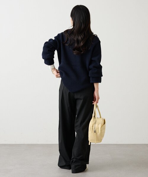 russet(ラシット)の「ノーカラーニットジャケット(カーディガン/ボレロ・レディース・アイボリー/ネイビー・FREE)」の7枚目の写真