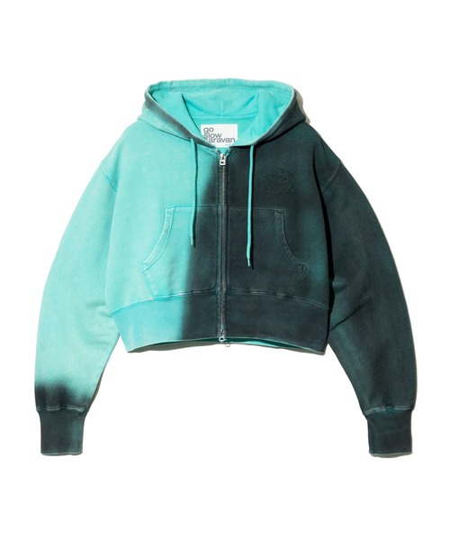 go slow caravan(ゴースローキャラバン)の「UNIQUEインレイ G/D 2TTONEスプレーカラー ZIPショートフーディー W(パーカー・レディース・レッド/ラベンダー/ターコイズブルー・FREE)」の15枚目の写真