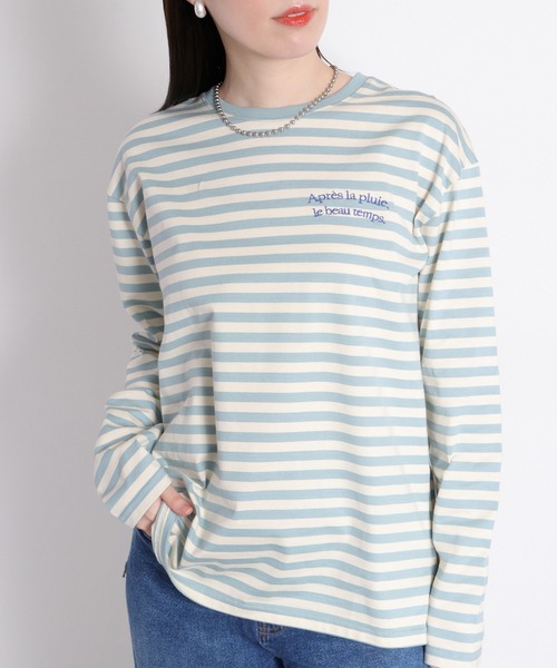 cepo(セポ)の「エンブロイダリー刺繍ロゴボーダーロングスリーブTee(Tシャツ/カットソー・レディース・サックスブルー/ホワイト×ブラック・M)」の2枚目の写真