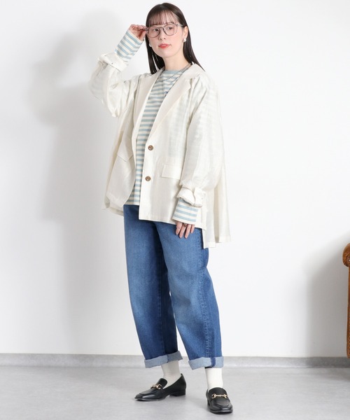 cepo(セポ)の「エンブロイダリー刺繍ロゴボーダーロングスリーブTee(Tシャツ/カットソー・レディース・サックスブルー/ホワイト×ブラック・M)」の5枚目の写真
