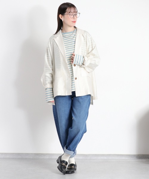 cepo(セポ)の「エンブロイダリー刺繍ロゴボーダーロングスリーブTee(Tシャツ/カットソー・レディース・サックスブルー/ホワイト×ブラック・M)」の7枚目の写真