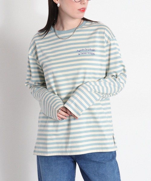 cepo(セポ)の「エンブロイダリー刺繍ロゴボーダーロングスリーブTee(Tシャツ/カットソー・レディース・サックスブルー/ホワイト×ブラック・M)」の12枚目の写真