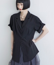 最終値下げしました！ラポドゥジェム　ベロアシャツ　ブラック LA PEAU DE GEM】velour shirt/ベロアシャツ（シャツ/ブラウス）｜LA