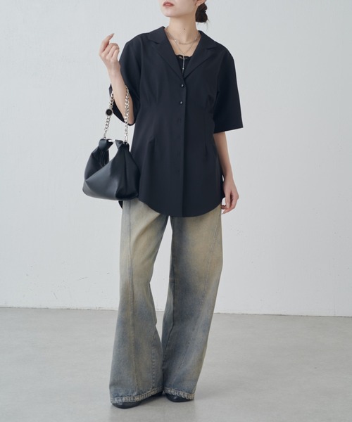 Lui's（ルイス）の「半袖ウエストタックジャケットシャツ（シャツ/ブラウス・レディース・ブラック/グレー・FREE）」の11枚目の写真