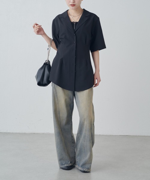 Lui's（ルイス）の「半袖ウエストタックジャケットシャツ（シャツ/ブラウス・レディース・ブラック/グレー・FREE）」の12枚目の写真