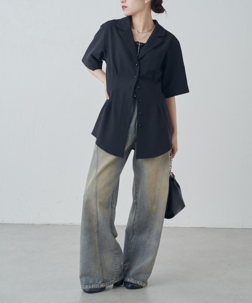 Lui's（ルイス）の「半袖ウエストタックジャケットシャツ（シャツ/ブラウス・レディース・ブラック/グレー・FREE）」の13枚目の写真