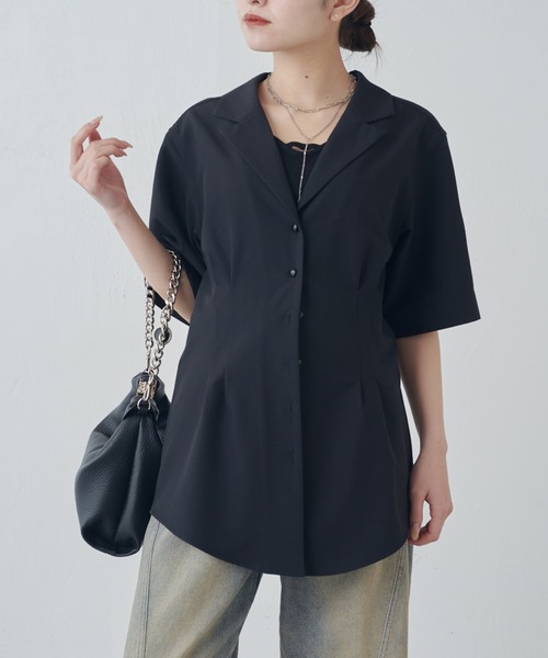 Lui's（ルイス）の「半袖ウエストタックジャケットシャツ（シャツ/ブラウス・レディース・ブラック/グレー・FREE）」の9枚目の写真