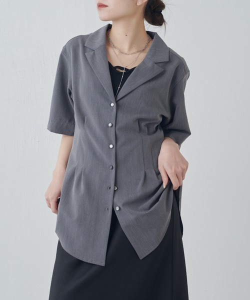 Lui's（ルイス）の「半袖ウエストタックジャケットシャツ（シャツ/ブラウス・レディース・ブラック/グレー・FREE）」の5枚目の写真