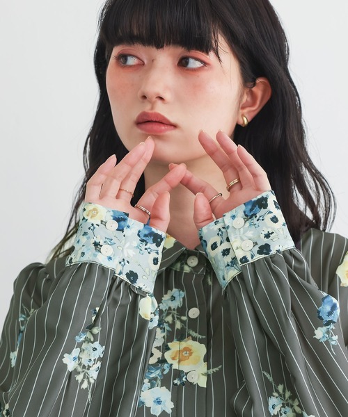 somari imagination(ソマリ イマジネーション)の「ストライプ×花柄フレアワンピース(ワンピース・レディース・チャコール・1/2)」の11枚目の写真