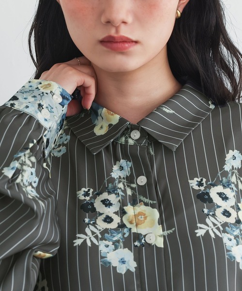 somari imagination(ソマリ イマジネーション)の「ストライプ×花柄フレアワンピース(ワンピース・レディース・チャコール・1/2)」の10枚目の写真