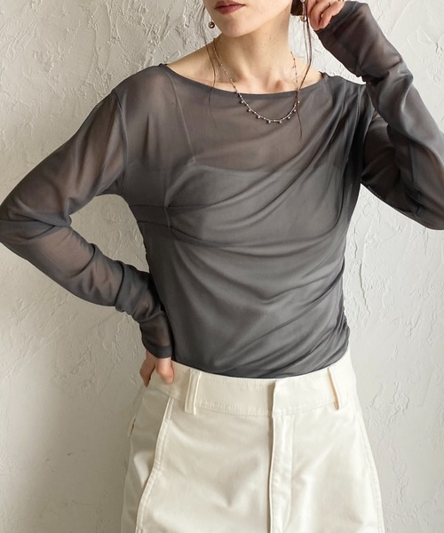 She's Closet(シーズクローゼット)の「長袖 オフショル シアードレープトップス(Tシャツ/カットソー・レディース・ブラック/アイボリー/グレー/グレイッシュベージュ・FREE)」の3枚目の写真