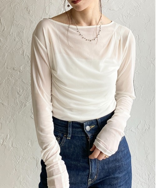 She's Closet(シーズクローゼット)の「長袖 オフショル シアードレープトップス(Tシャツ/カットソー・レディース・ブラック/アイボリー/グレー/グレイッシュベージュ・FREE)」の1枚目の写真